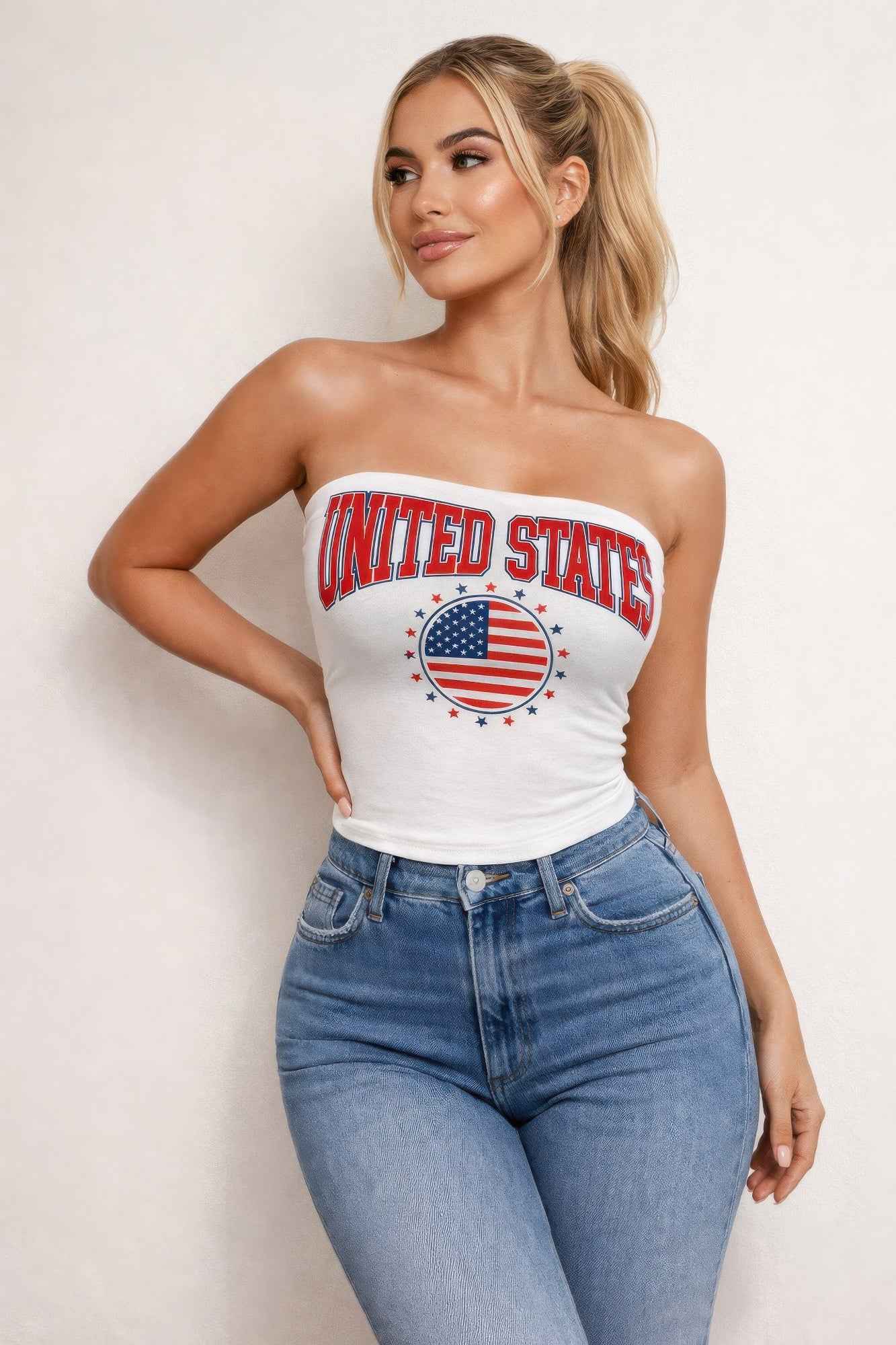 Patriotic Usa Graphic Strapless Stretch Tube Top - DD Discount Sales