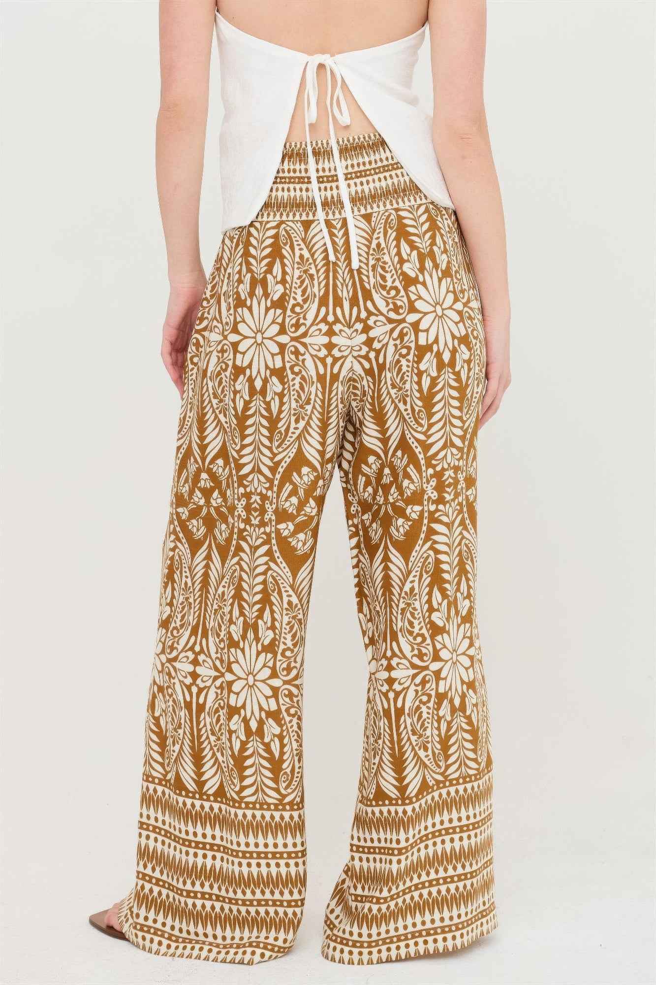 Smocked Waist Floral Pants - DD Discount Sales