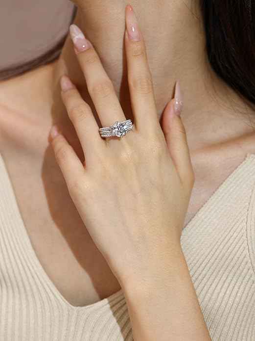 5ct Moissanite Engagement Rings For Women, 11MM Center Stone, D Color VVS1 Created Moissanite Wedding Promise Proposal Rings For Women Her, Anniversary Luxurious Bridal Gift - DD Discount Sales