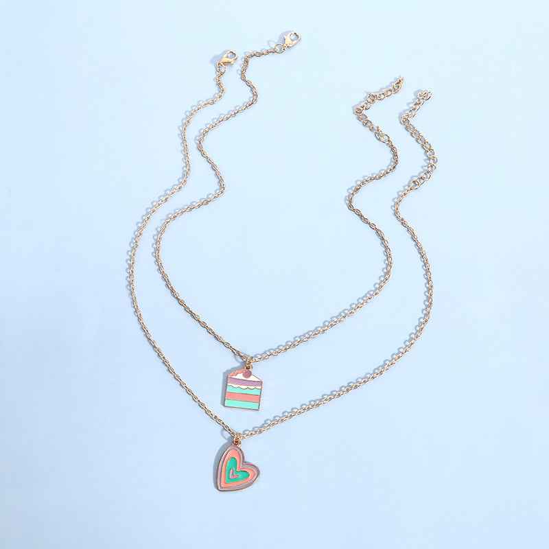 Women Macaron Multi-color Oil Drop Heart Pendant Girl Cute Cake Shape Necklace - DD Discount Sales