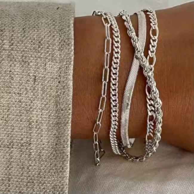 5pcs Silver Bracelets For Women, 14K Silver Plated Dainty Bracelets Set For Women Trendy Adjustable Stackable Bracelets - DD Discount Sales