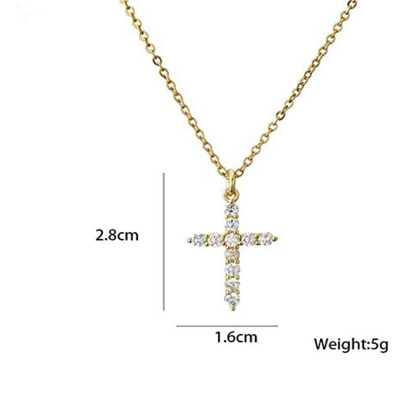 COLORFUL BLING Dainty Cubic Zircon Cross Necklace Sideways Pendant Necklace For Women Gold Silver Cross Jewelry - DD Discount Sales
