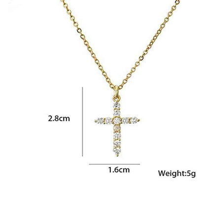 COLORFUL BLING Dainty Cubic Zircon Cross Necklace Sideways Pendant Necklace For Women Gold Silver Cross Jewelry - DD Discount Sales