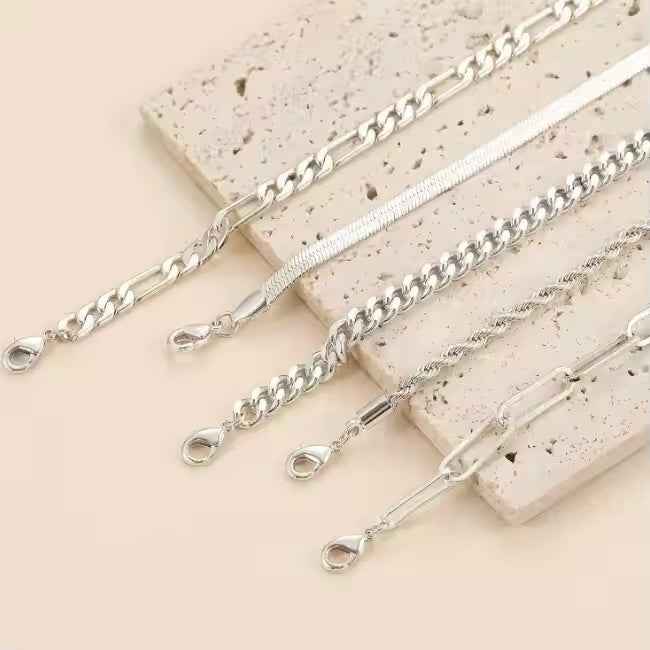 5pcs Silver Bracelets For Women, 14K Silver Plated Dainty Bracelets Set For Women Trendy Adjustable Stackable Bracelets - DD Discount Sales