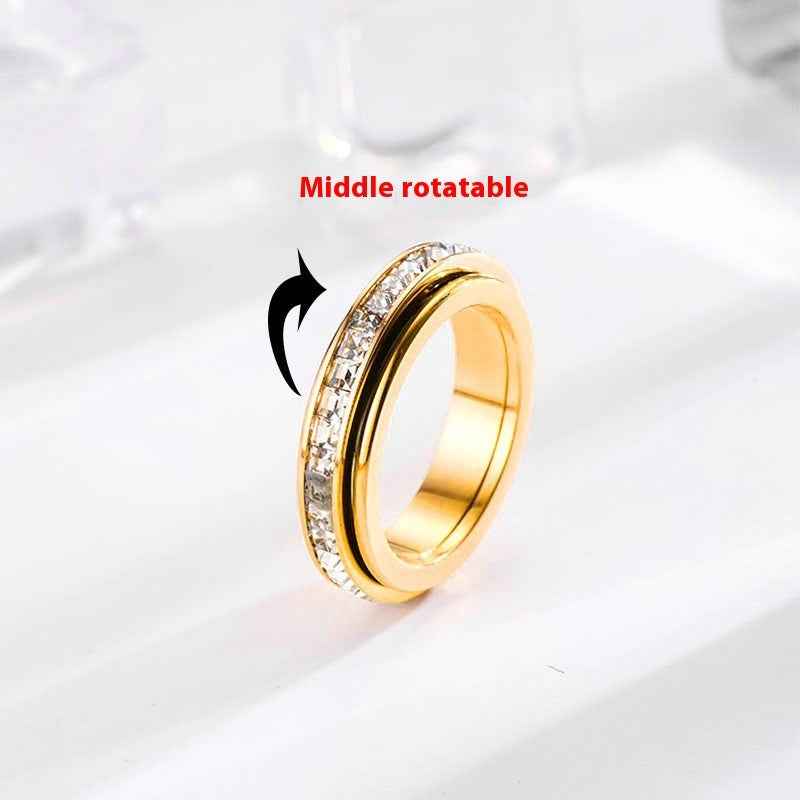 Square Diamond Rotating Starry Titanium Steel Ring For Women - DD Discount Sales