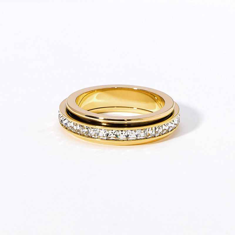 Square Diamond Rotating Starry Titanium Steel Ring For Women - DD Discount Sales