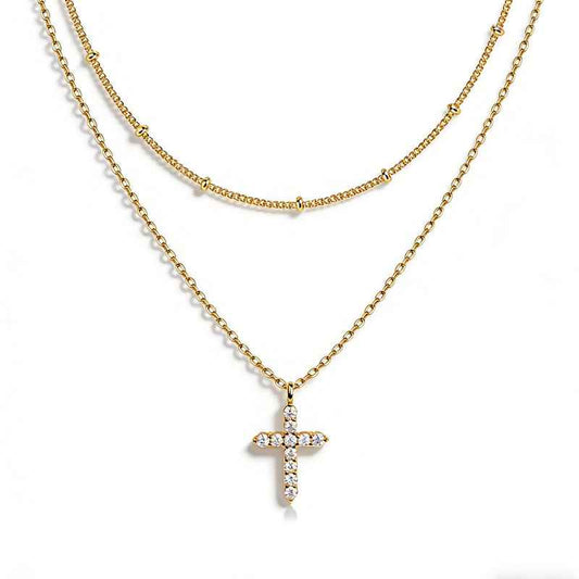 COLORFUL BLING Dainty Cubic Zircon Cross Necklace Sideways Pendant Necklace For Women Gold Silver Cross Jewelry - DD Discount Sales