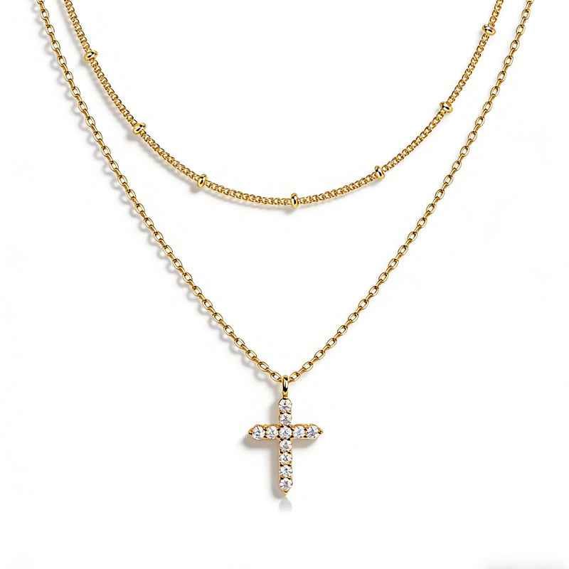 COLORFUL BLING Dainty Cubic Zircon Cross Necklace Sideways Pendant Necklace For Women Gold Silver Cross Jewelry - DD Discount Sales