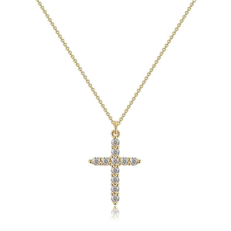 COLORFUL BLING Dainty Cubic Zircon Cross Necklace Sideways Pendant Necklace For Women Gold Silver Cross Jewelry - DD Discount Sales