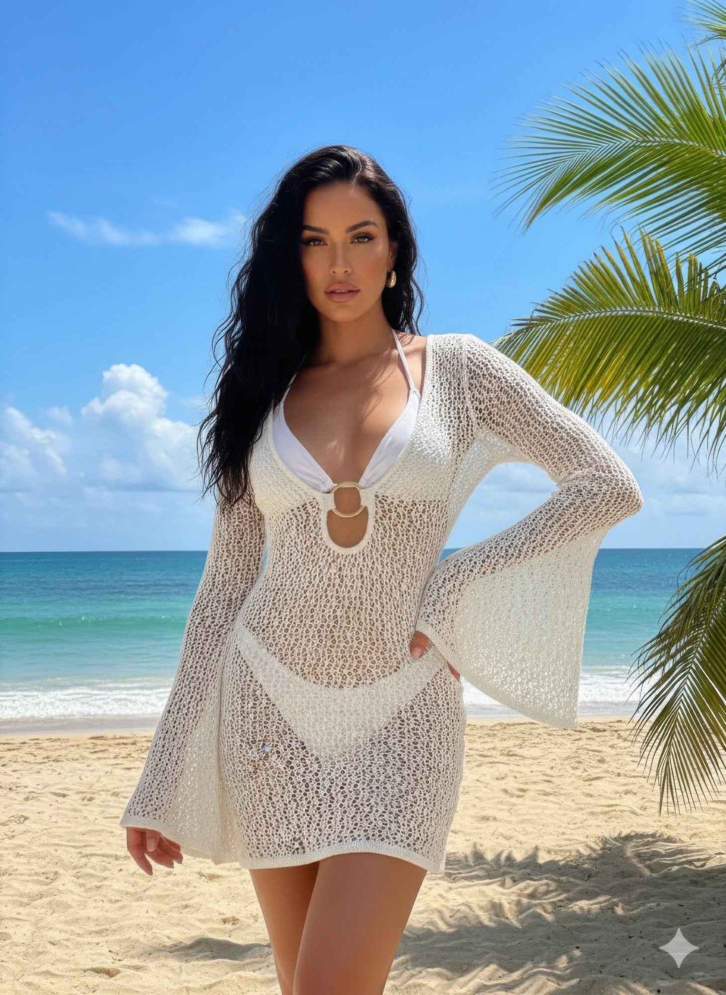 Crochet Long Sleeve Midi Dress - DD Discount Sales