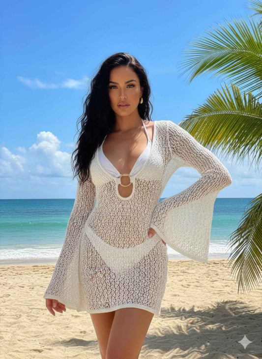 Crochet Long Sleeve Midi Dress - DD Discount Sales