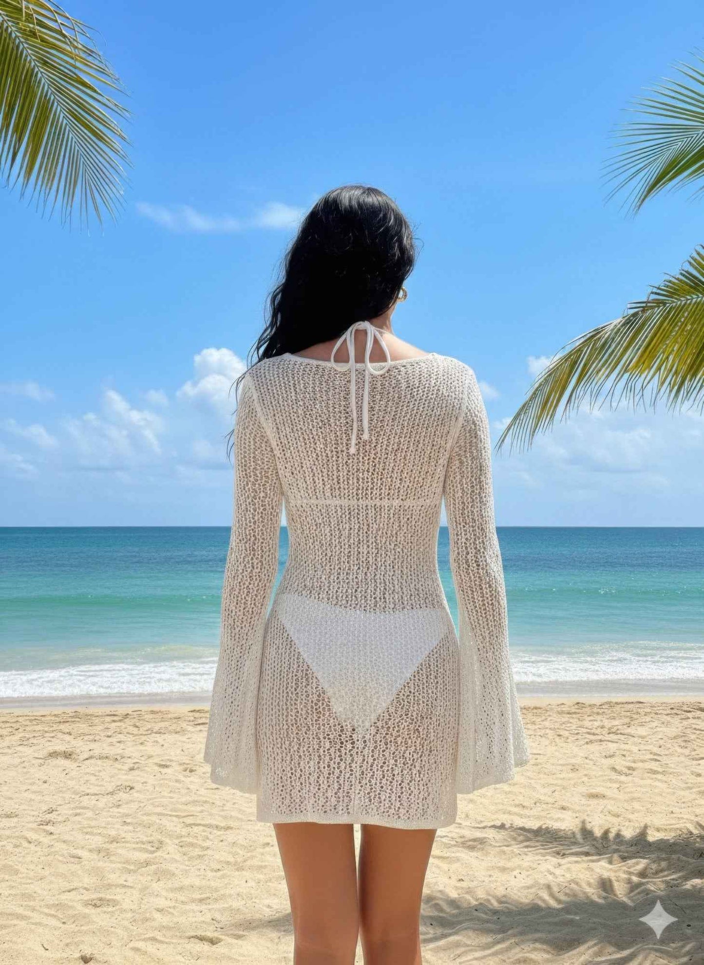 Crochet Long Sleeve Midi Dress - DD Discount Sales