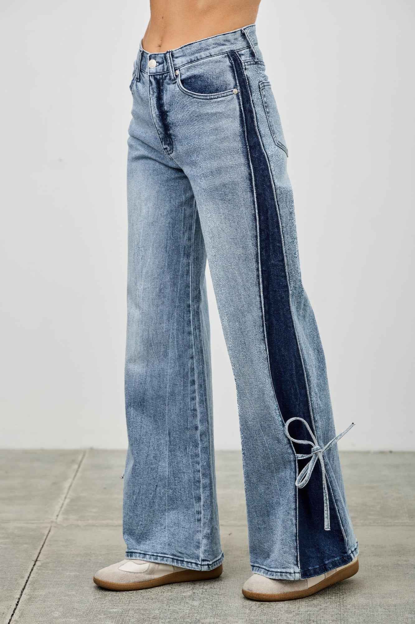 Mid Rise Contrast Wide Leg With Tie - DD Discount Sales