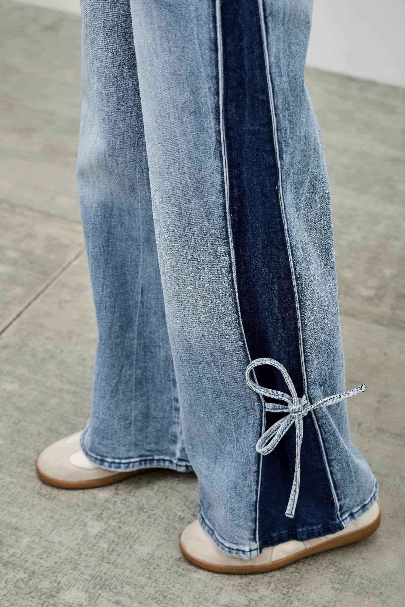 Mid Rise Contrast Wide Leg With Tie - DD Discount Sales