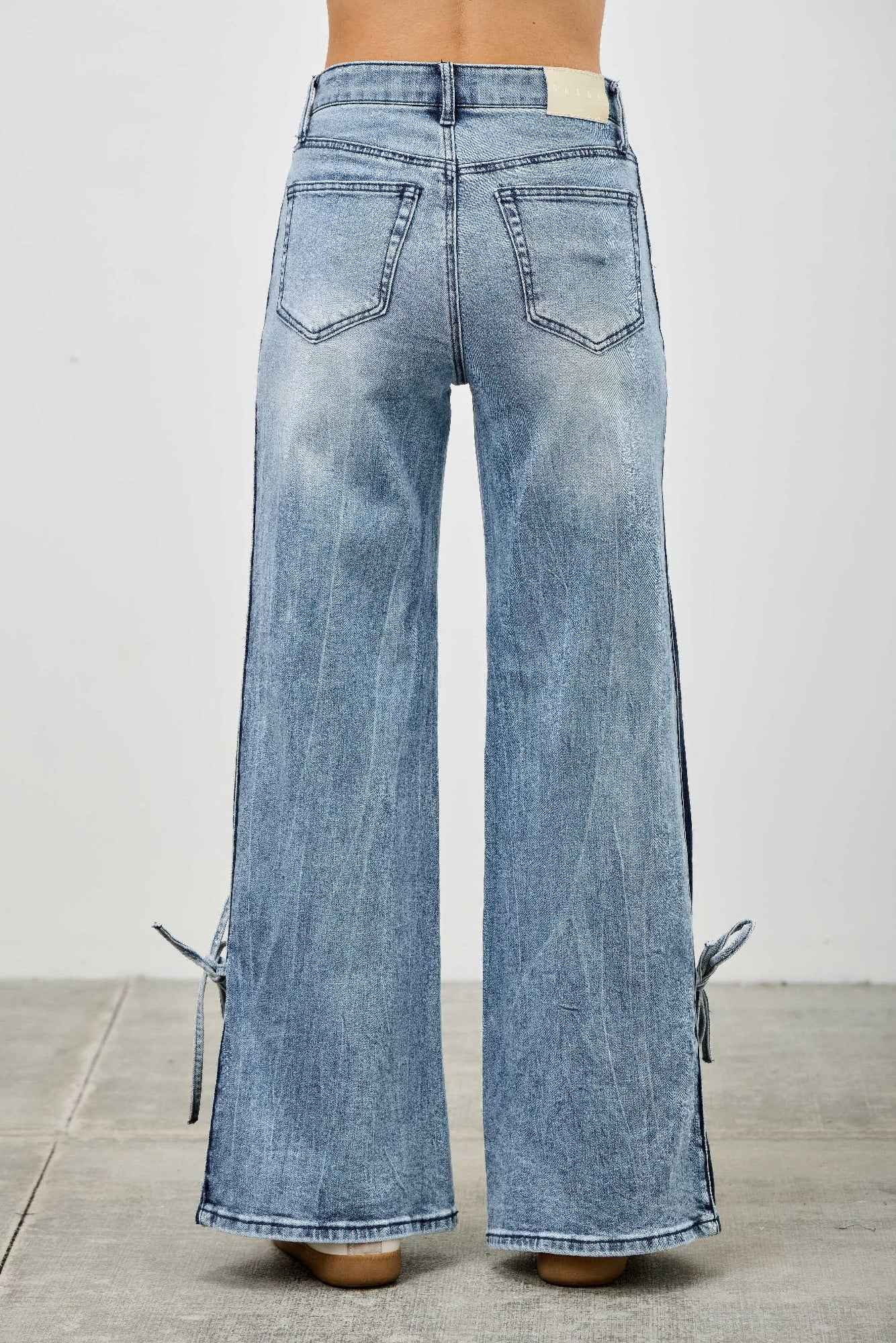 Mid Rise Contrast Wide Leg With Tie - DD Discount Sales