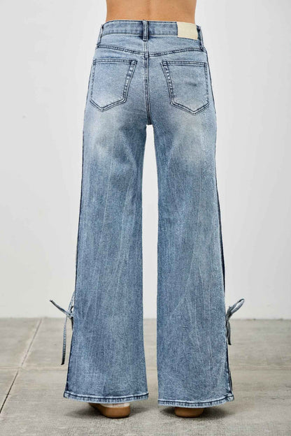 Mid Rise Contrast Wide Leg With Tie - DD Discount Sales