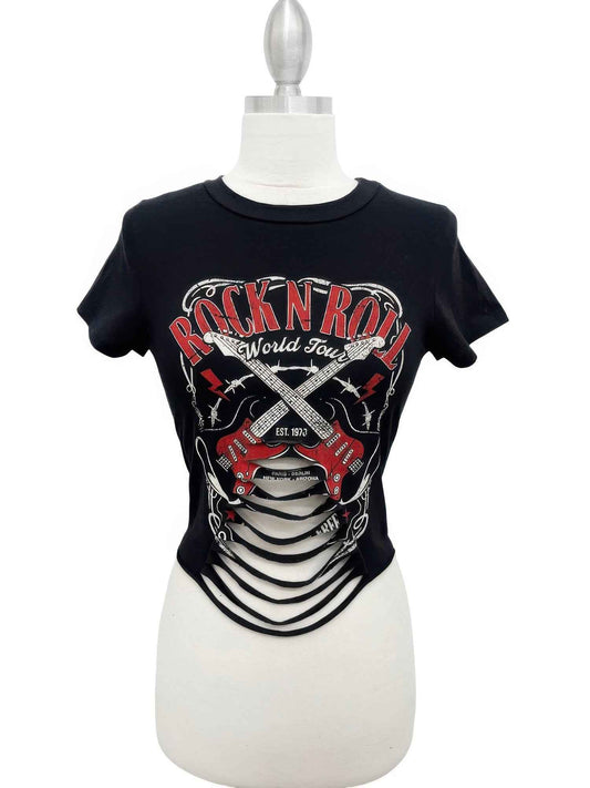 Rock N Roll World Tour Laser-cut Graphic Tee - DD Discount Sales