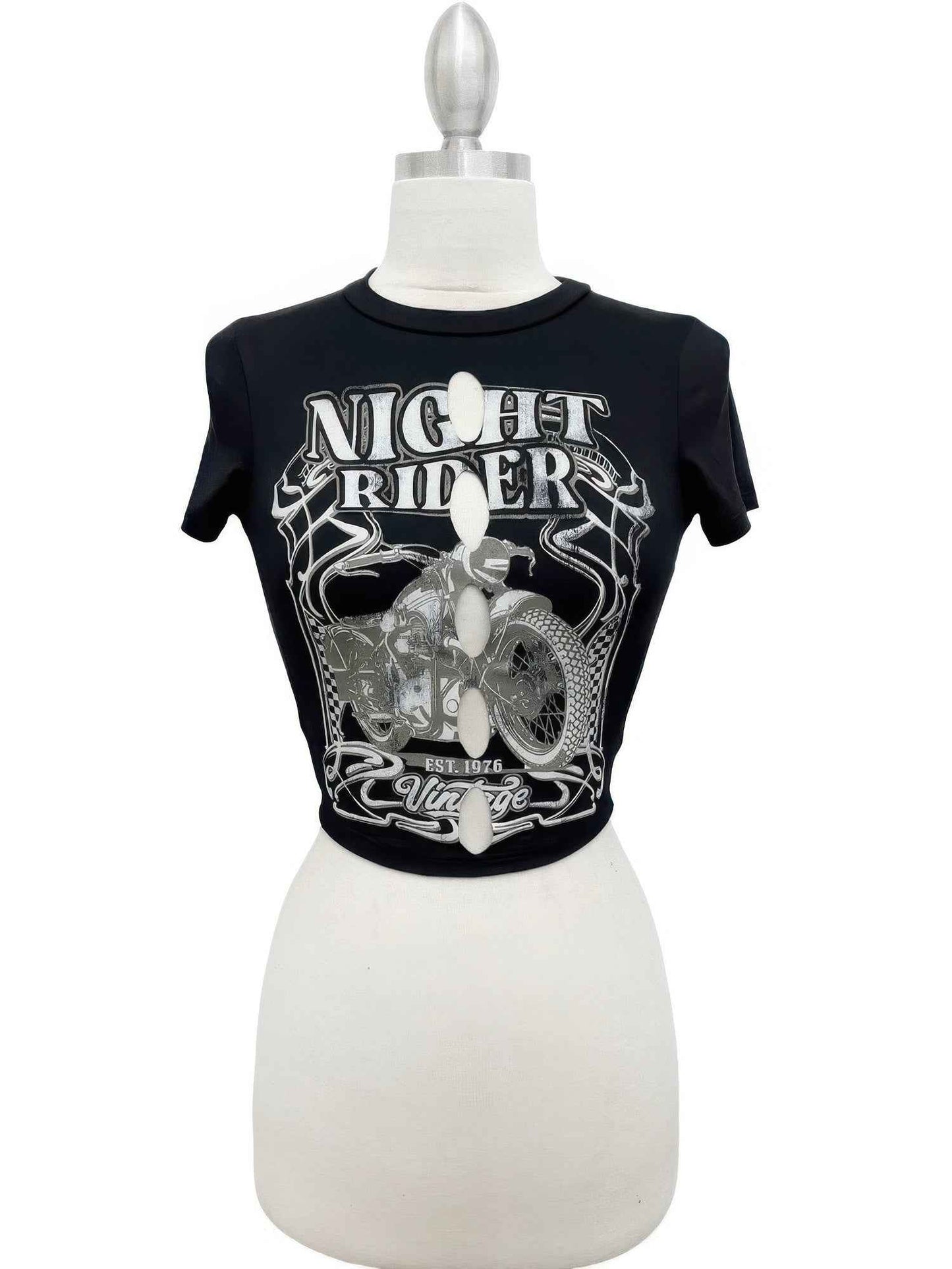Night Rider Vintage Cut-out Crop Tee - DD Discount Sales