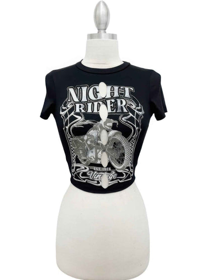 Night Rider Vintage Cut-out Crop Tee - DD Discount Sales