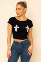 Cross Patch Detail Fitted Crop Top - DD Discount Sales