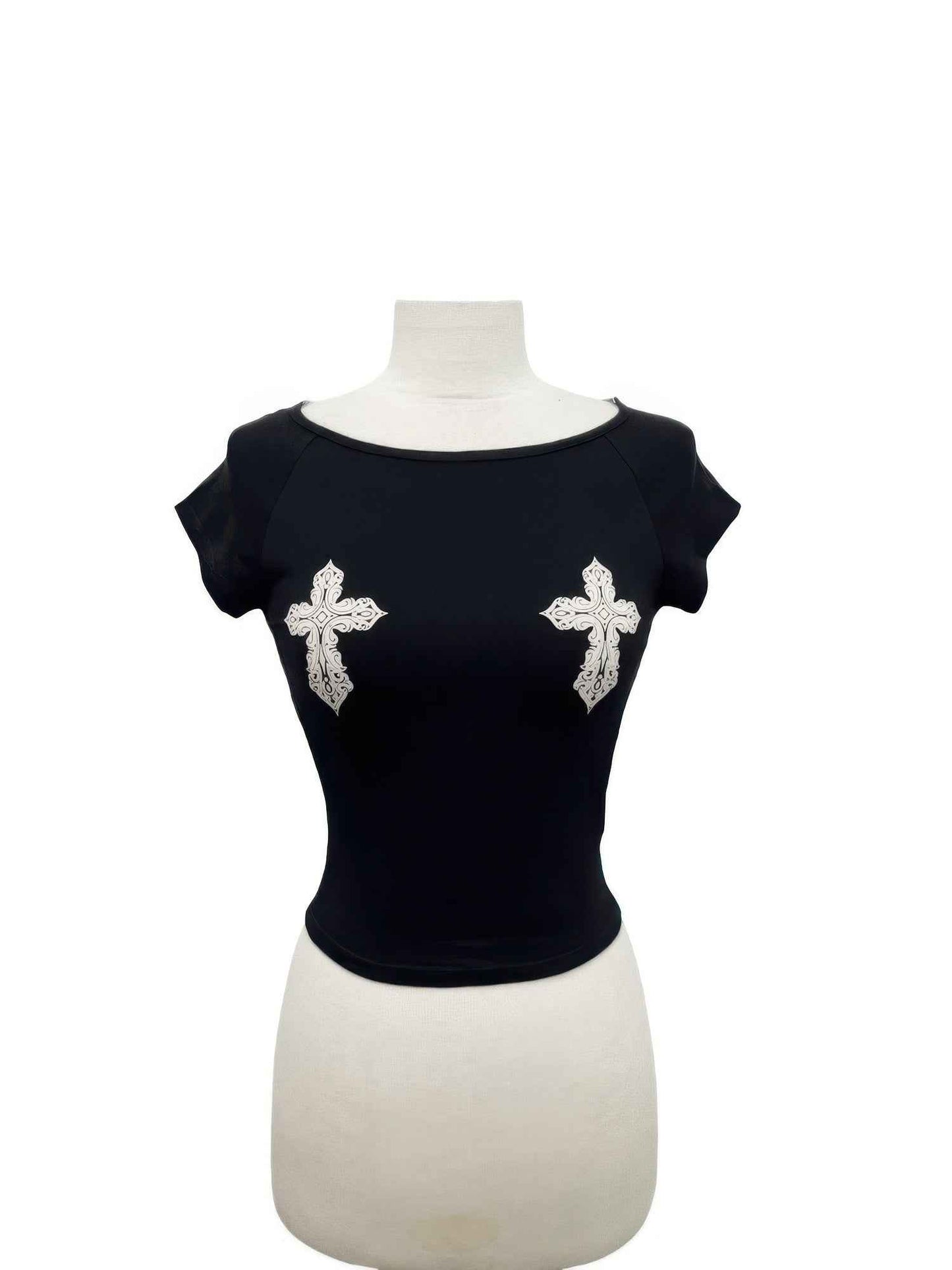Cross Patch Detail Fitted Crop Top - DD Discount Sales