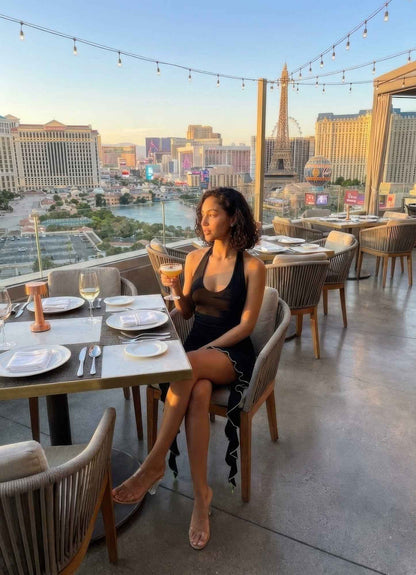 Solid Deep V Neck Mini Dress With Ruffle - DD Discount Sales