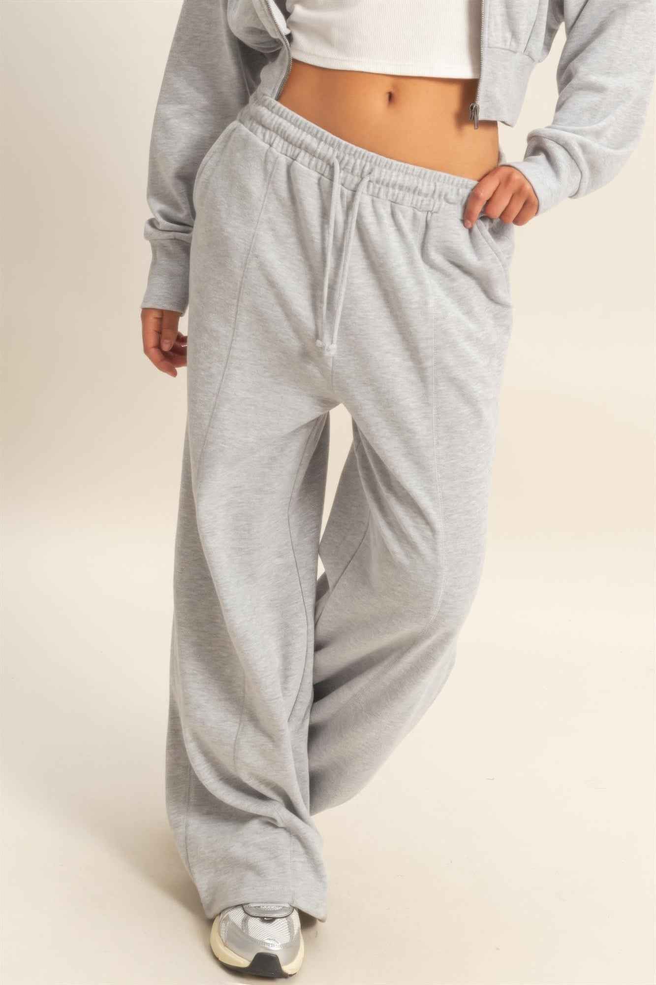 Acid Wash French Terry Wide-leg Pants - DD Discount Sales