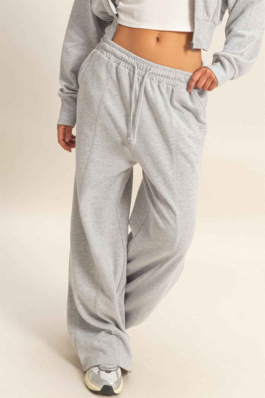 Acid Wash French Terry Wide-leg Pants - DD Discount Sales