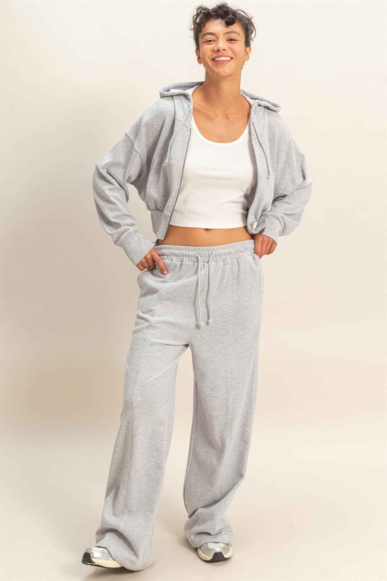 Acid Wash French Terry Wide-leg Pants - DD Discount Sales