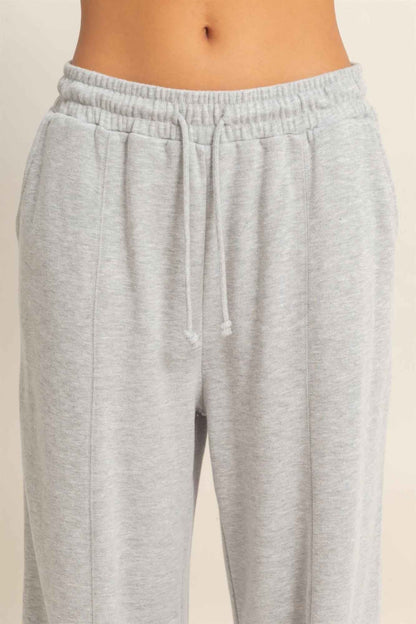 Acid Wash French Terry Wide-leg Pants - DD Discount Sales