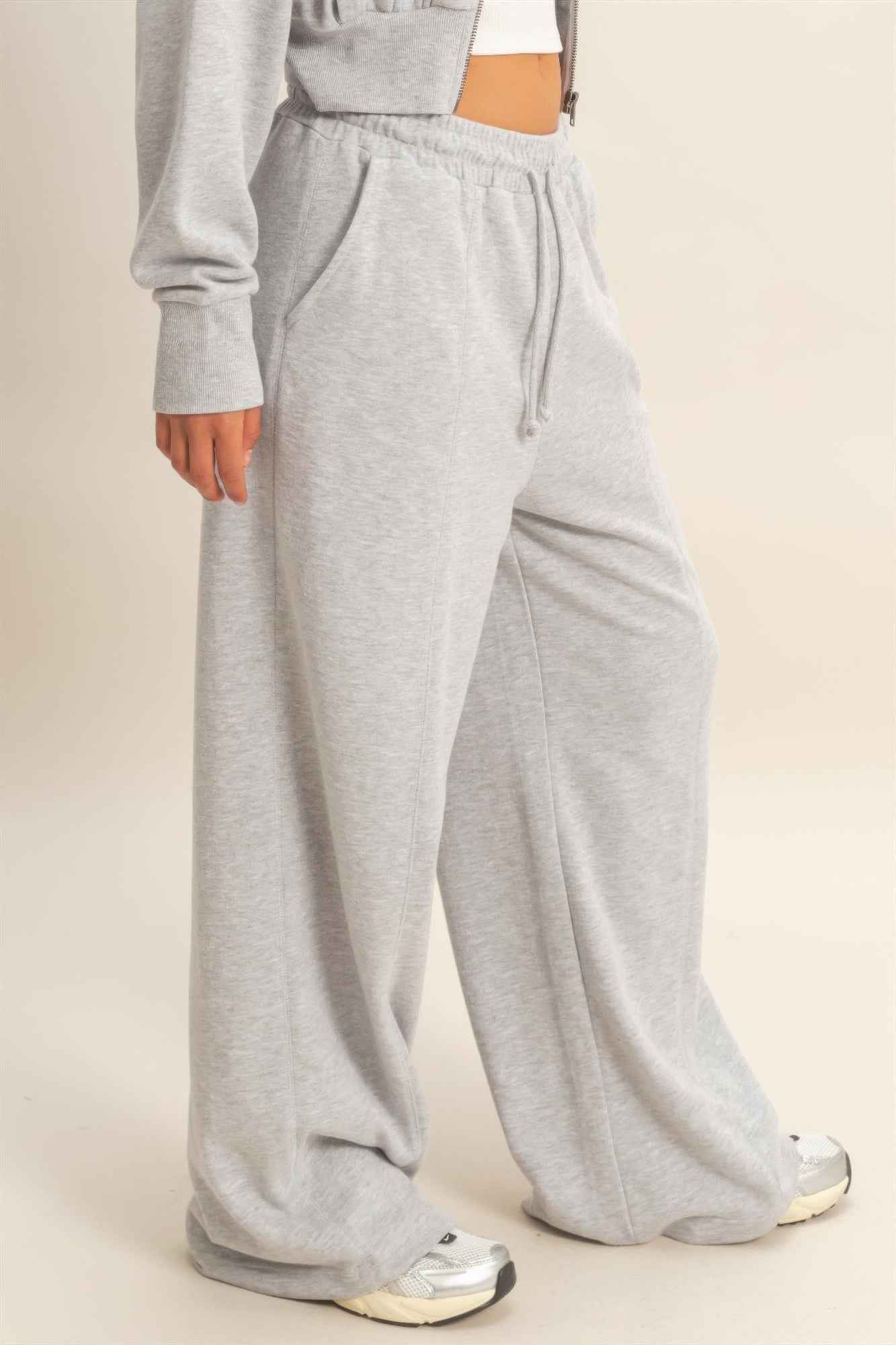 Acid Wash French Terry Wide-leg Pants - DD Discount Sales