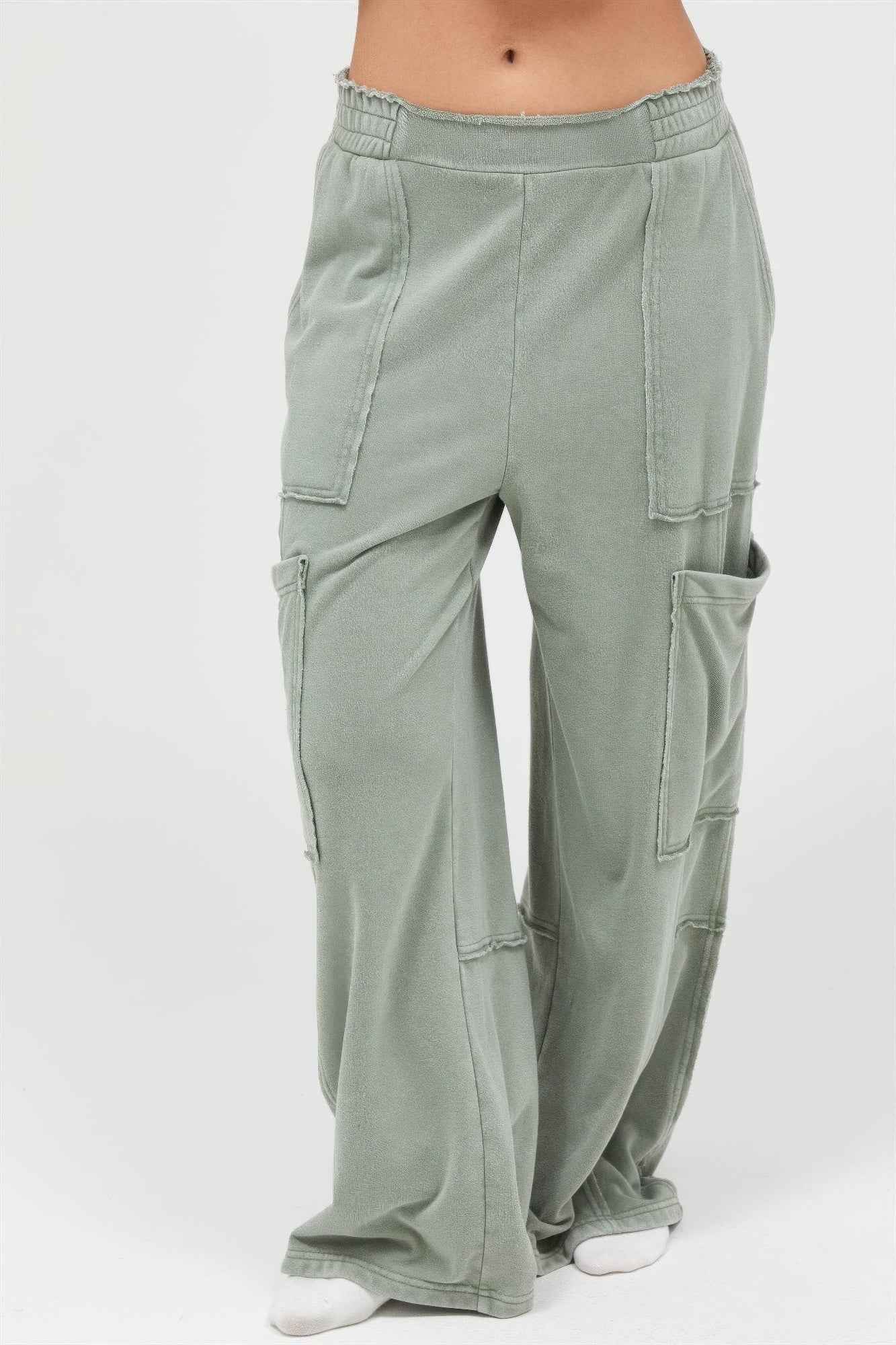 Mineral Wash Wide Leg Cargo Pants - DD Discount Sales