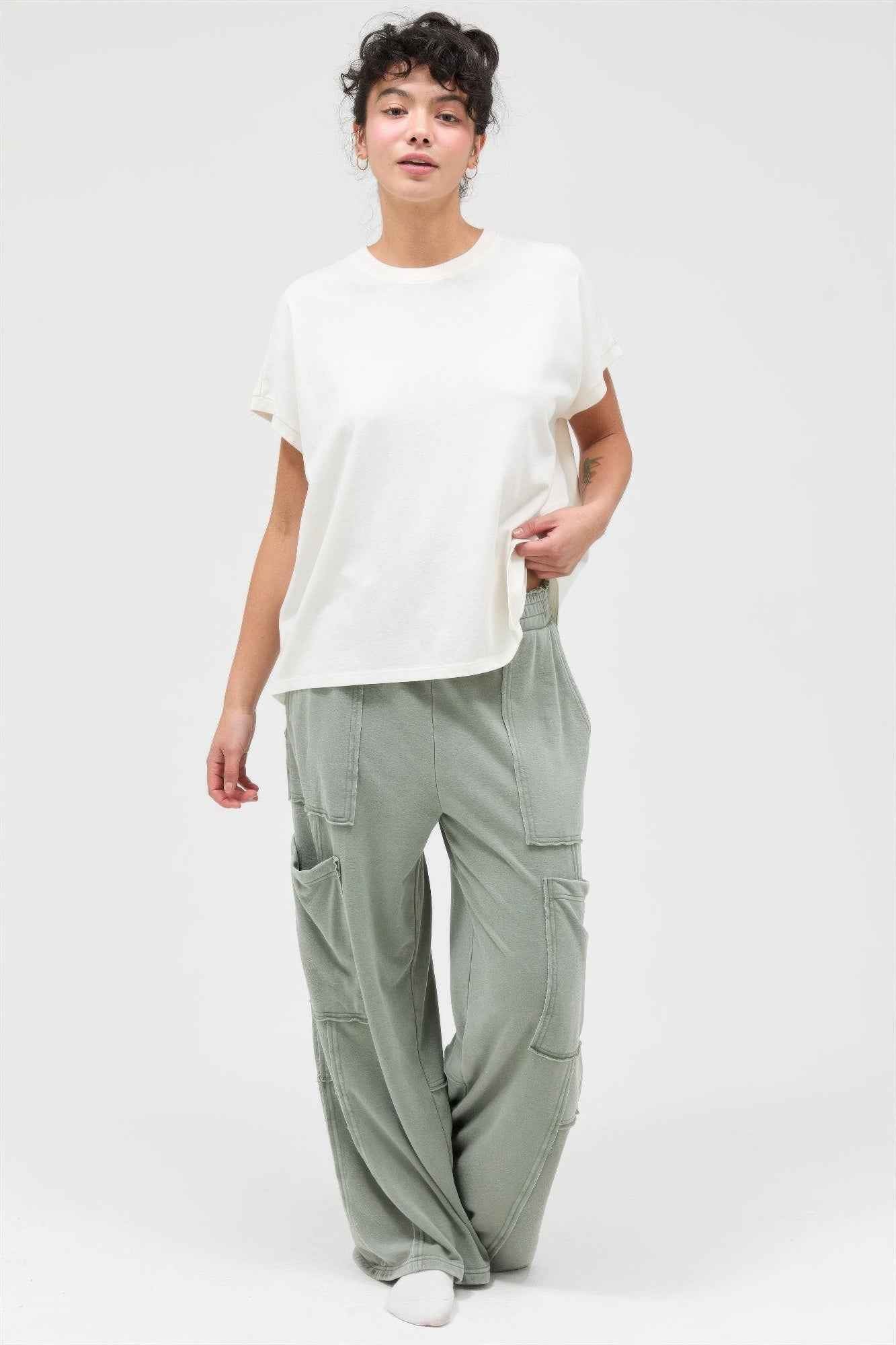 Mineral Wash Wide Leg Cargo Pants - DD Discount Sales