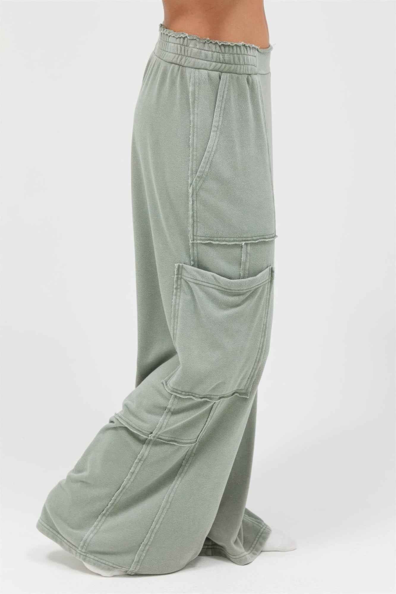 Mineral Wash Wide Leg Cargo Pants - DD Discount Sales