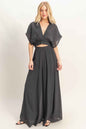 Collared Wrap Top & Wide-leg Pants Set - DD Discount Sales