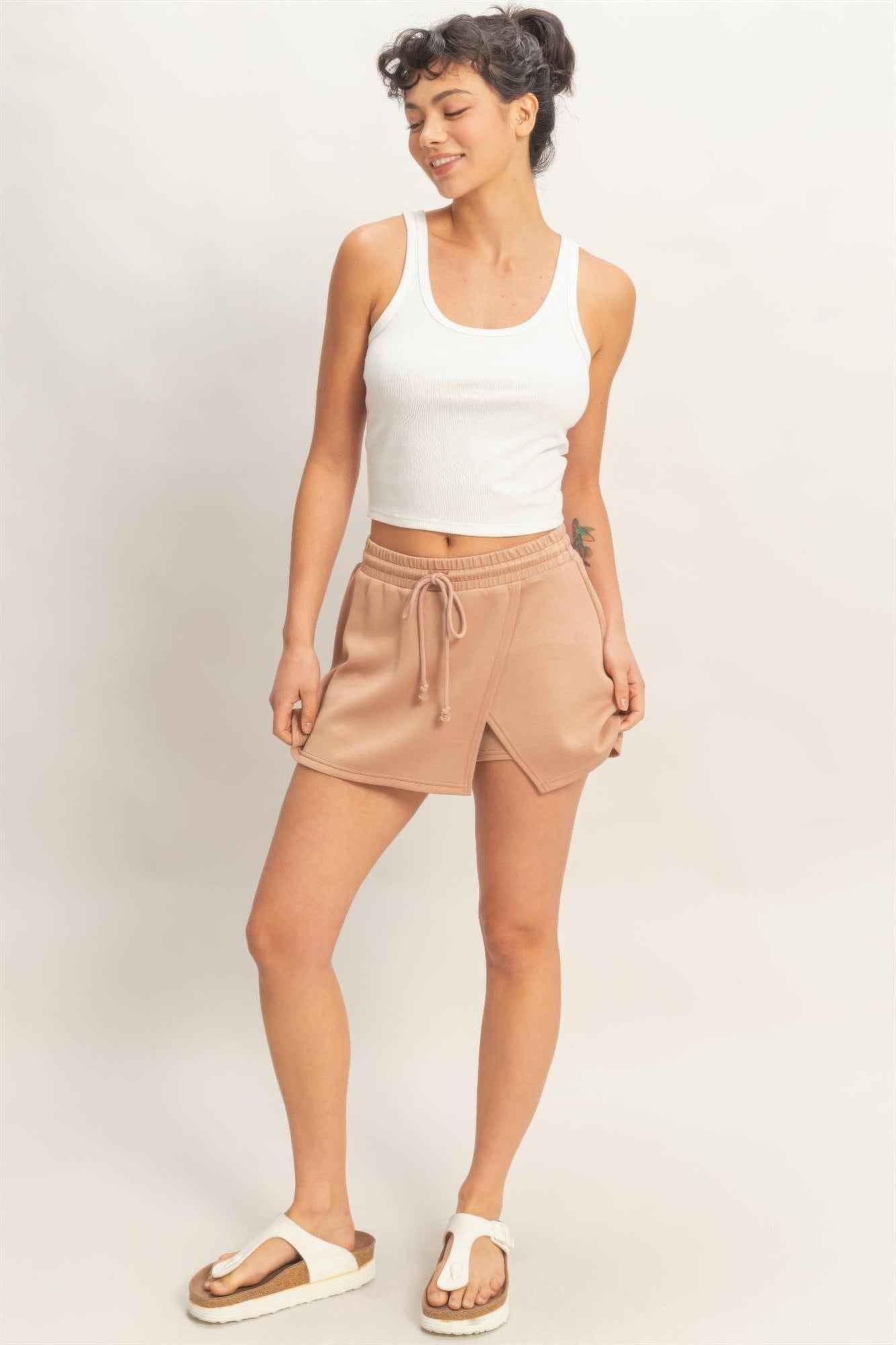 Wrap Front Elastic Waist Skort - DD Discount Sales