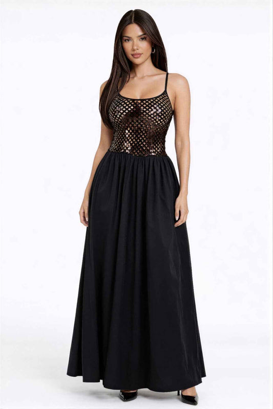 Netted Sequin Maxi Dress - DD Discount Sales