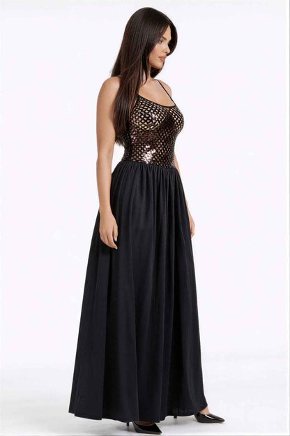 Netted Sequin Maxi Dress - DD Discount Sales