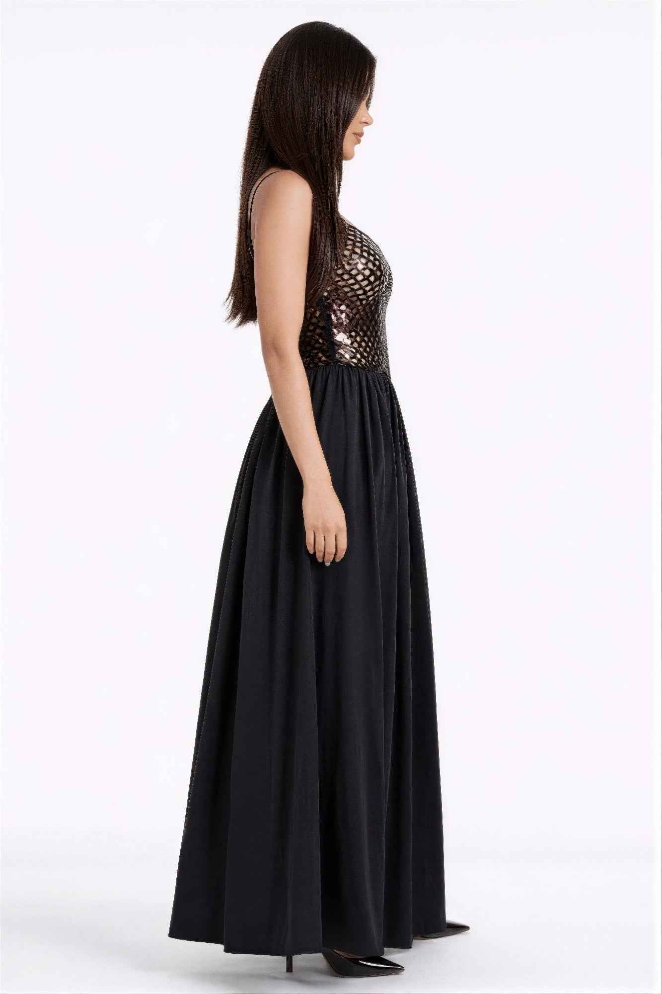 Netted Sequin Maxi Dress - DD Discount Sales