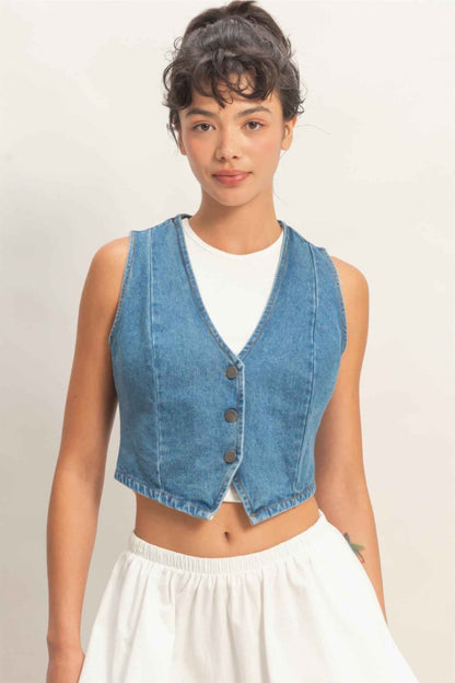 V-neck Sleeveless Denim Vest - DD Discount Sales
