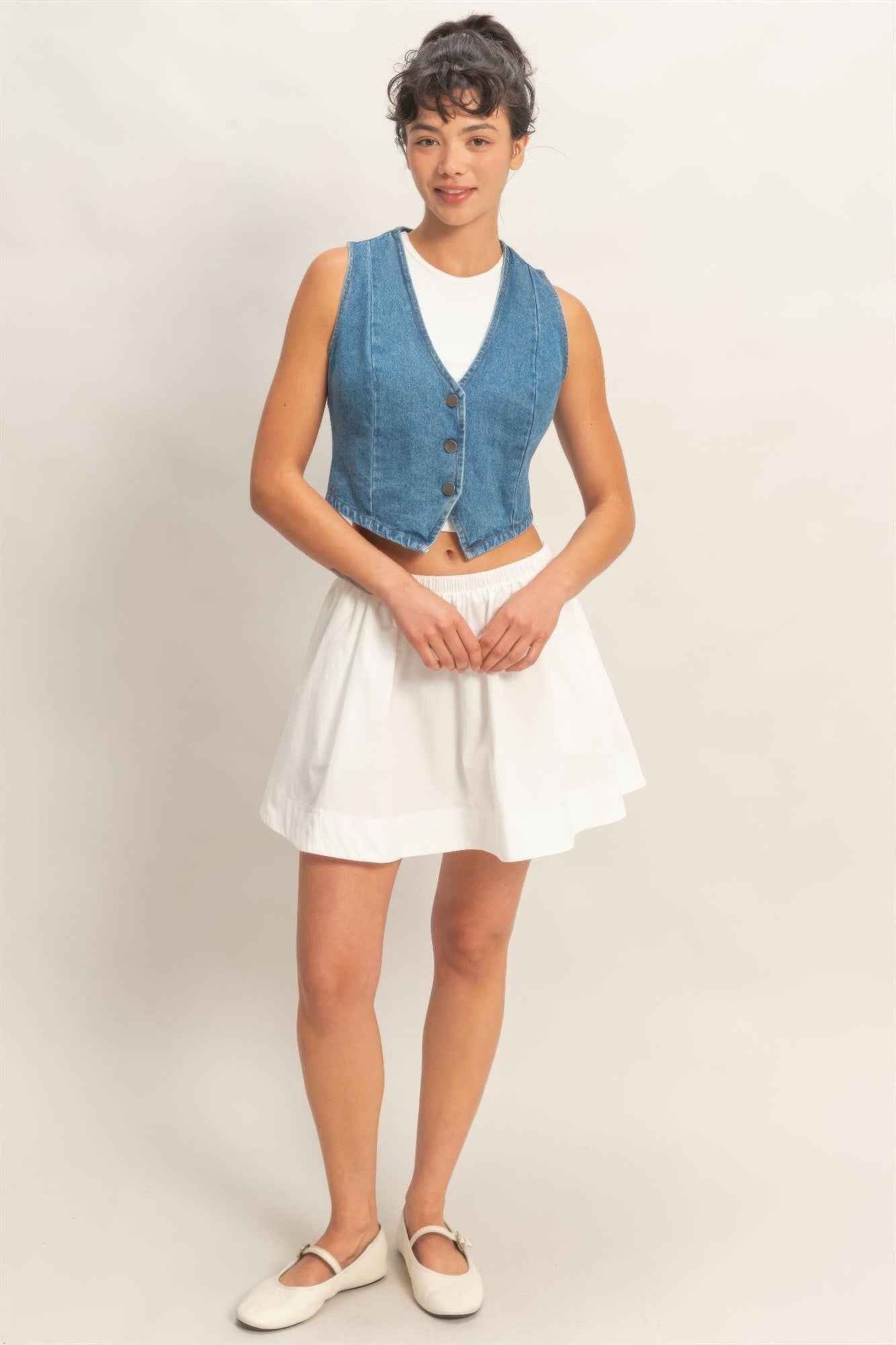 V-neck Sleeveless Denim Vest - DD Discount Sales