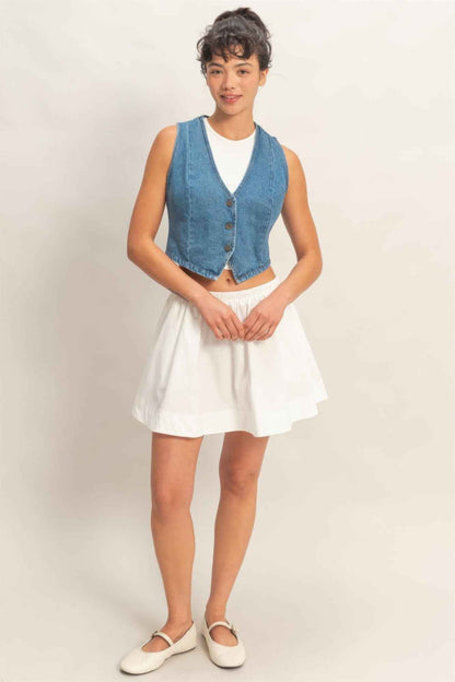 V-neck Sleeveless Denim Vest - DD Discount Sales