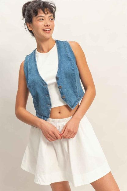 V-neck Sleeveless Denim Vest - DD Discount Sales