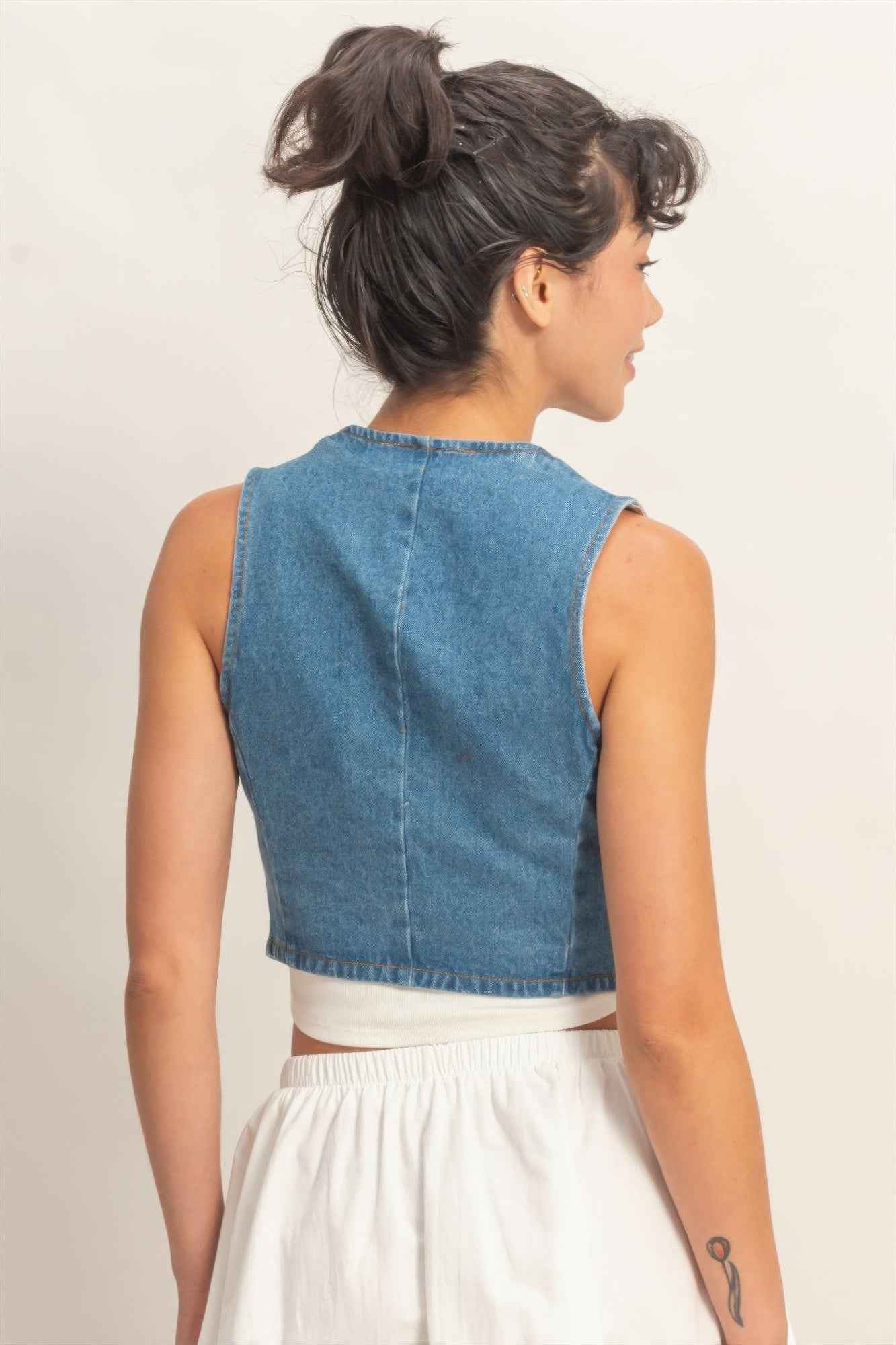 V-neck Sleeveless Denim Vest - DD Discount Sales