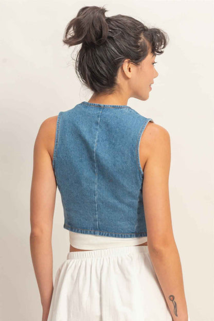 V-neck Sleeveless Denim Vest - DD Discount Sales