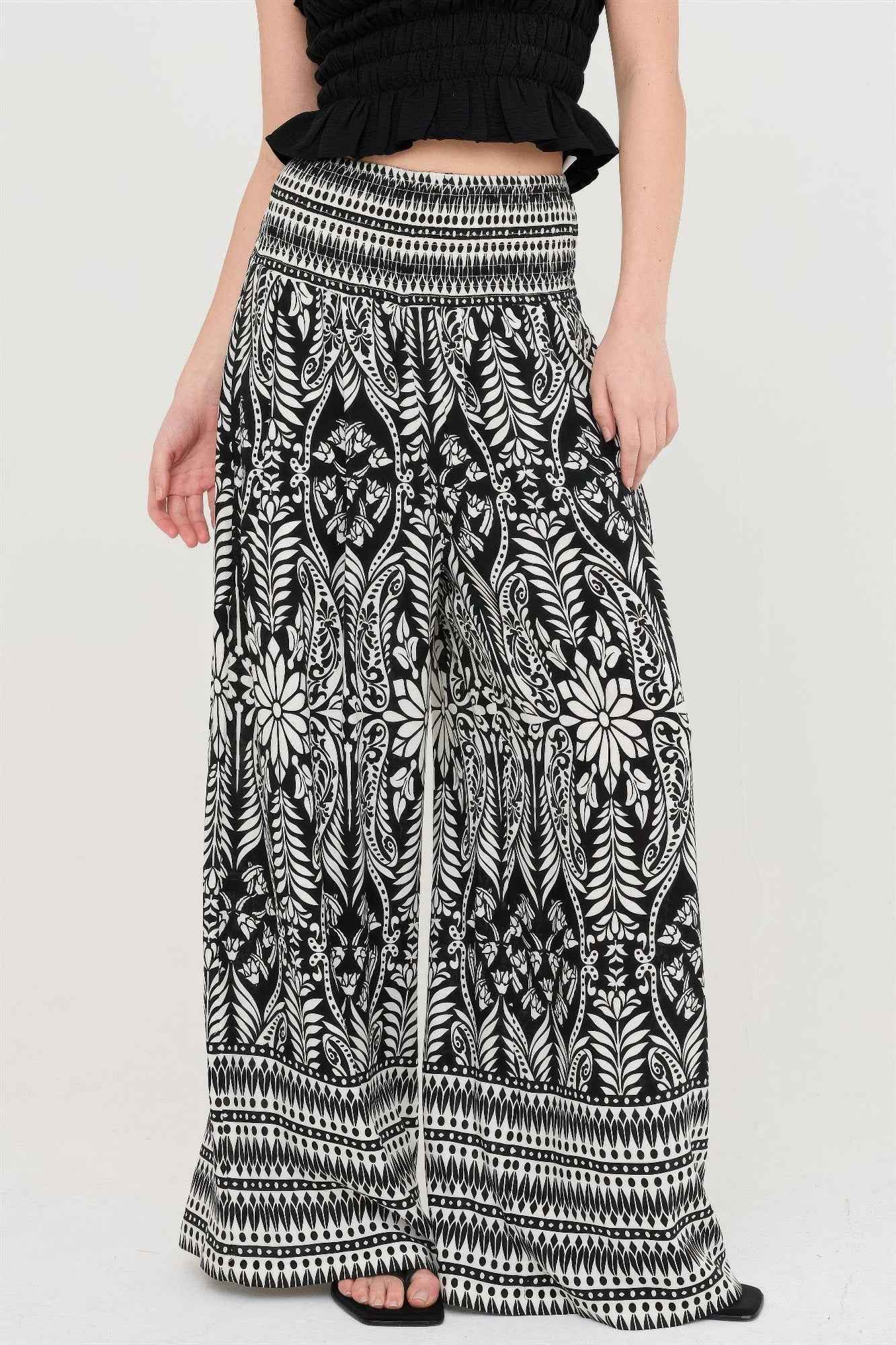 Smocked Waist Floral Pants - DD Discount Sales