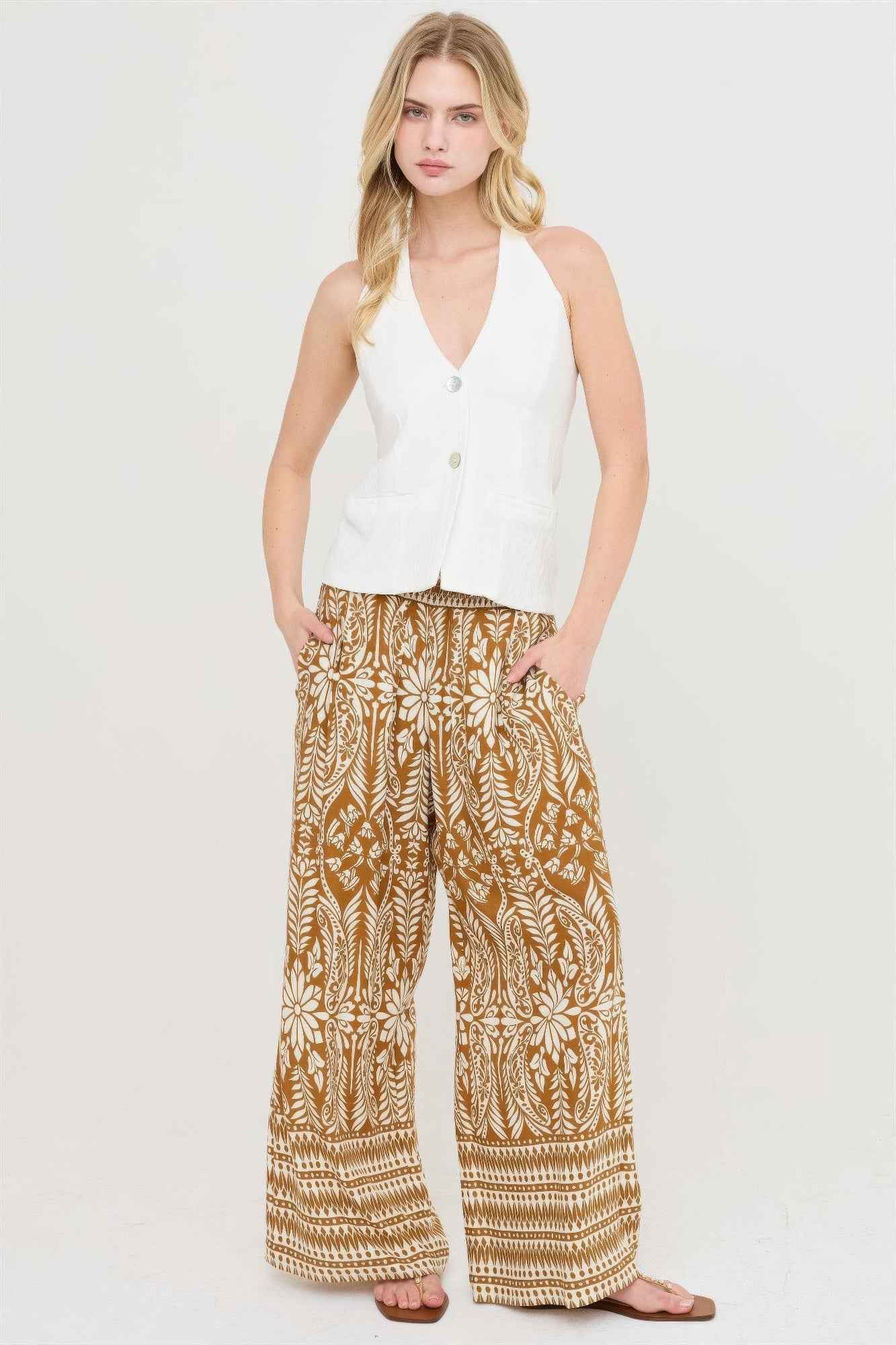 Smocked Waist Floral Pants - DD Discount Sales