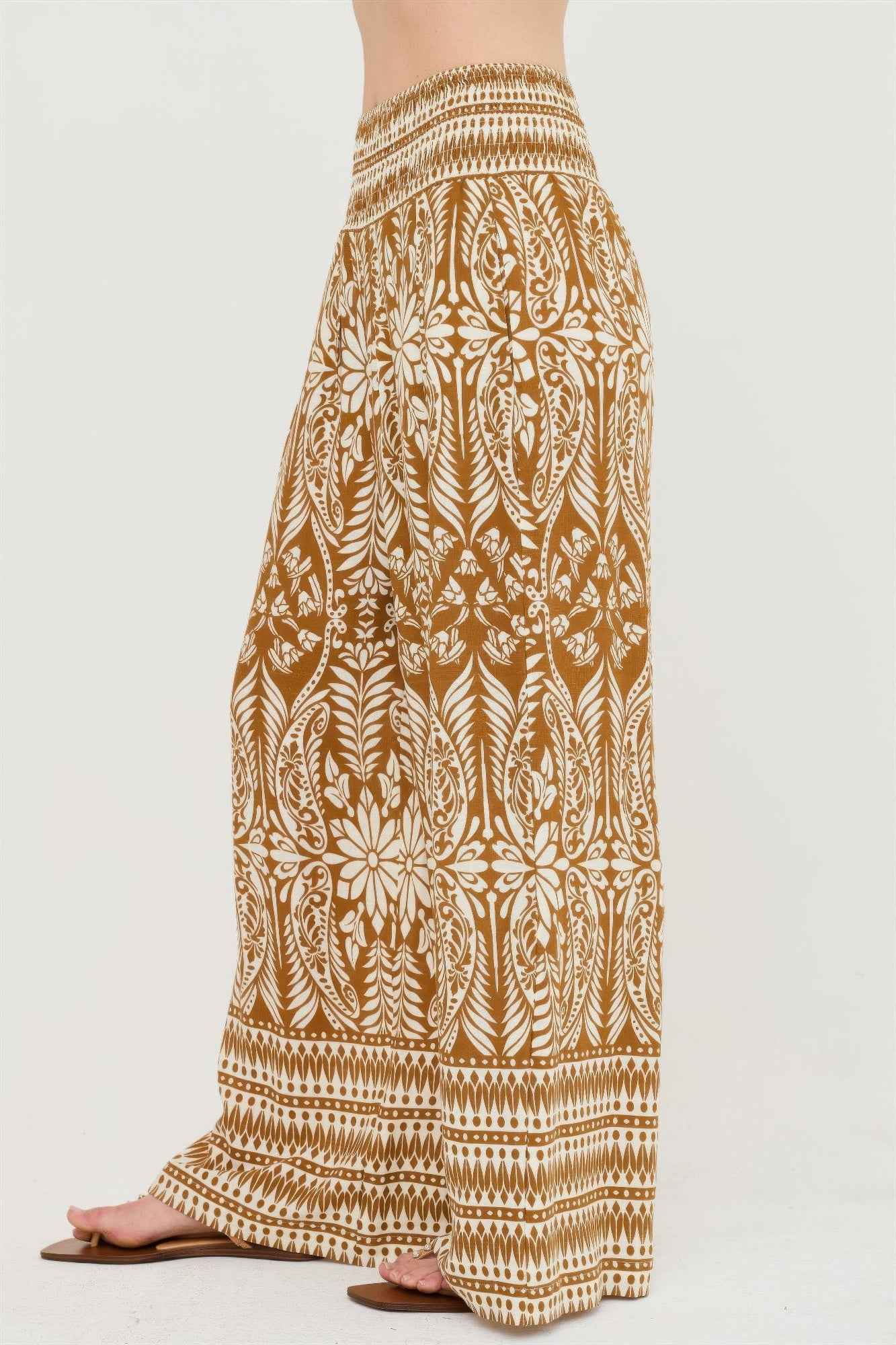 Smocked Waist Floral Pants - DD Discount Sales