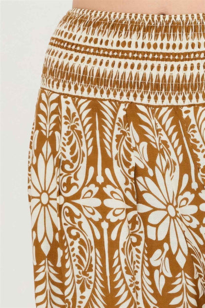 Smocked Waist Floral Pants - DD Discount Sales