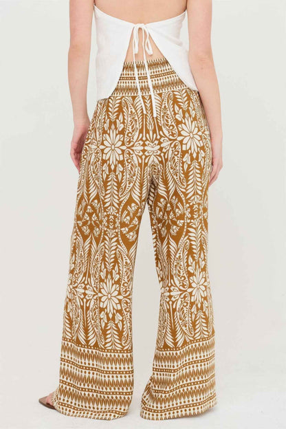Smocked Waist Floral Pants - DD Discount Sales